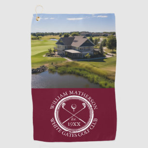 Personalised Golf Club Name And Photo Burgundy Red Towel
