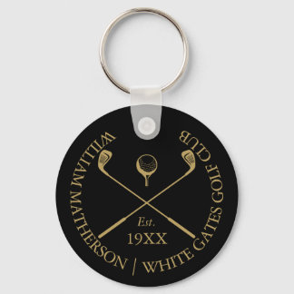 Personalised Golf Club Name Black And Gold Key Ring