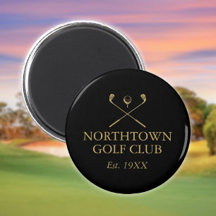 Personalised Golf Club Name Black And Gold Magnet