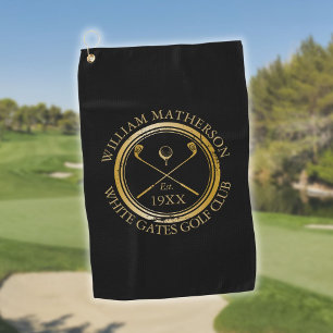 Personalised Golf Club Name Black And Gold Towel