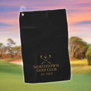 Personalised Golf Club Name Black And Gold Towel