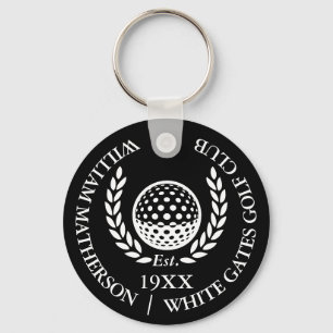 Personalised Golf Club Name Black And White Key Ring