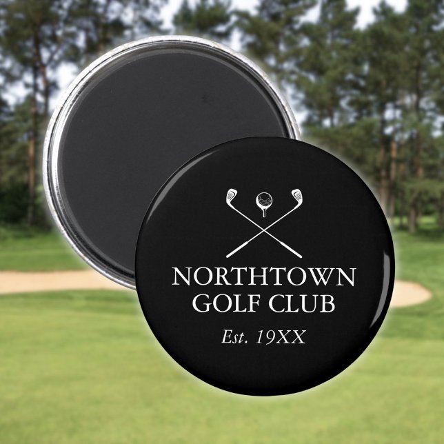 Personalised Golf Club Name Black And White Magnet (Personalized Golf Club Name Black And White Magnet)
