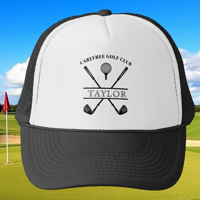 Personalised Golf Club Name Black White Trucker Hat (Creator Uploaded)