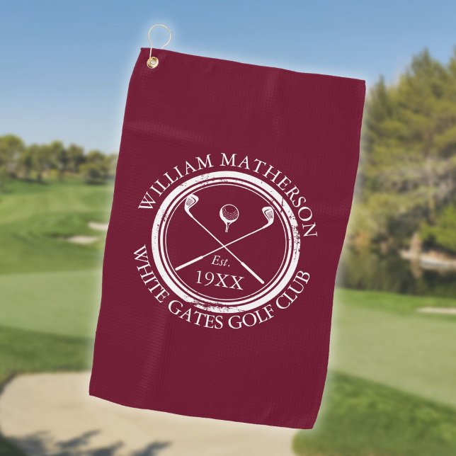 Personalised Golf Club Name Burgundy Red Towel (Personalized Golf Club Name Burgundy Red Golf Towel)