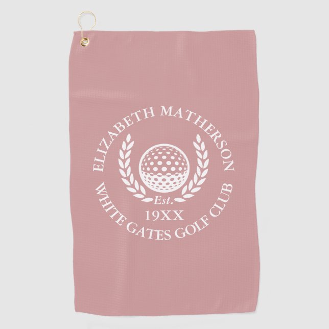Personalised Golf Club Name Dusty Rose Pink Golf Towel (Front)