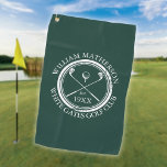 Personalised Golf Club Name Emerald Green Golf Towel<br><div class="desc">Featuring a classic crossed golf clubs and golf ball design and aged stamp effect border,   these golf towels are ideal for all golf clubs and golf club members. Personalise with the name of the club member,  golf club name and the year the golf club was established. Designed by Thisisnotme©</div>