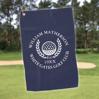 Personalised Golf Club Name Navy Blue Towel