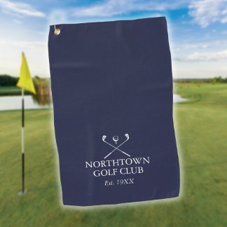Personalised Golf Club Name Navy Blue Towel