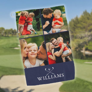 Personalised  Golf Clubs Photo Collage Navy Blue Golf Towel