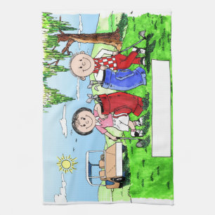 Personalised Golf Couple Cartoon Caricature Tea Towel