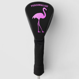 Personalised golf driver cover with pink flamingo
