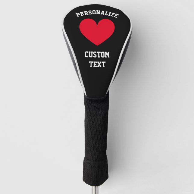 Personalised golf driver cover with red heart logo (Front)