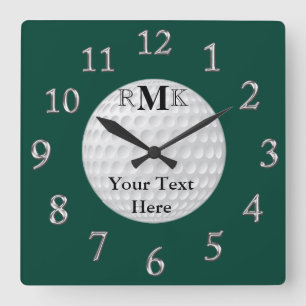 Personalised Golf Gifts with INITIALS, YOUR TEXT Square Wall Clock