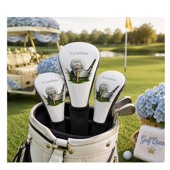 Personalised Golf Head Covers Gift For Her  (Elegant personalized golf driver covers — perfect gifts, tournament prizes & golf event fun.)