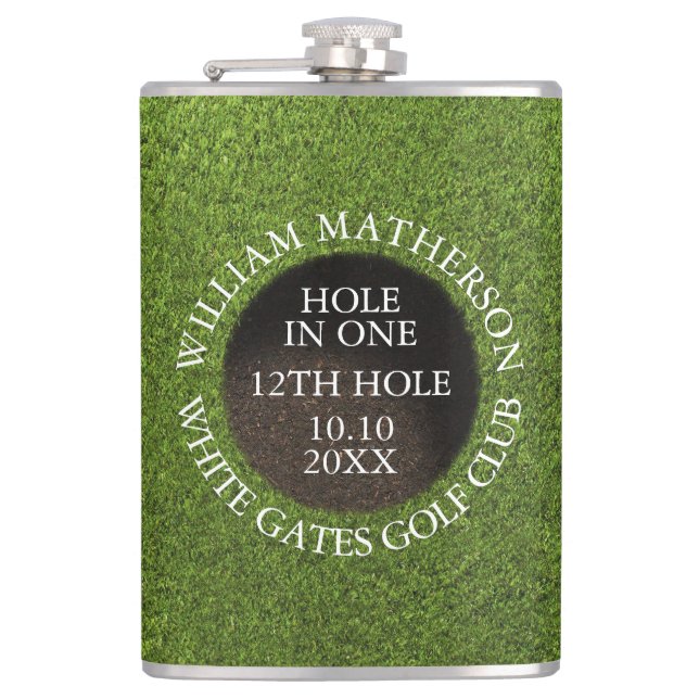 Personalised Golf Hole in One Award Hip Flask (Front)