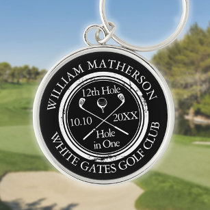 Personalised Golf Hole in One Black And White Key Ring