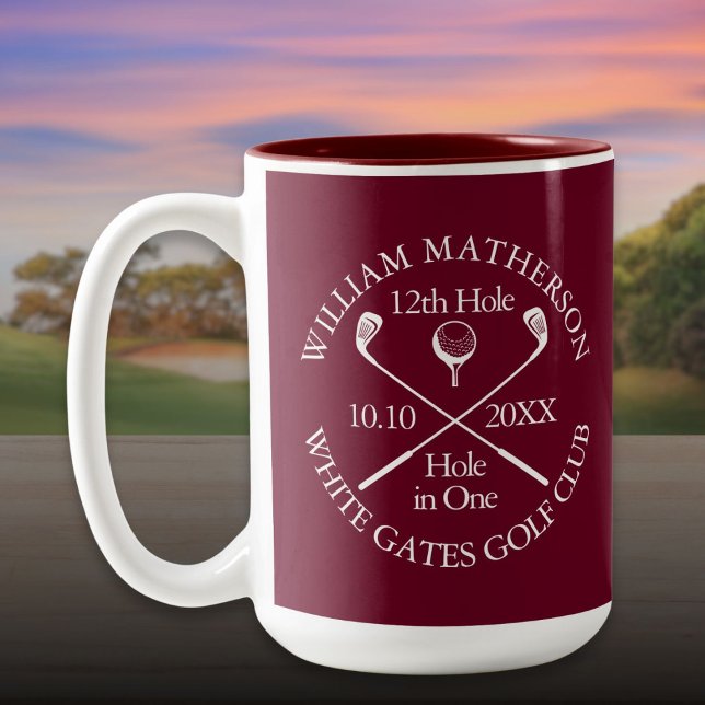 Personalised Golf Hole in One Burgundy Two-Tone Coffee Mug (Personalized Golf Hole in One Burgundy Two-Tone Coffee Mug)