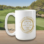 Personalised Golf Hole in One Classic Gold Coffee Mug<br><div class="desc">Featuring an aged stamp effect classic retro design. Personalise the name,  location hole number and date to create a great golf keepsake to celebrate that fantastic hole in one. Designed by Thisisnotme©</div>