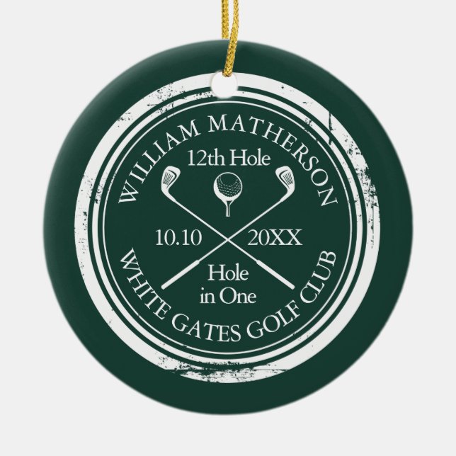 Personalised Golf Hole in One Keepsake Emerald Ceramic Ornament (Front)
