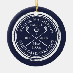 Personalised Golf Hole in One Keepsake Navy Blue Ceramic Ornament