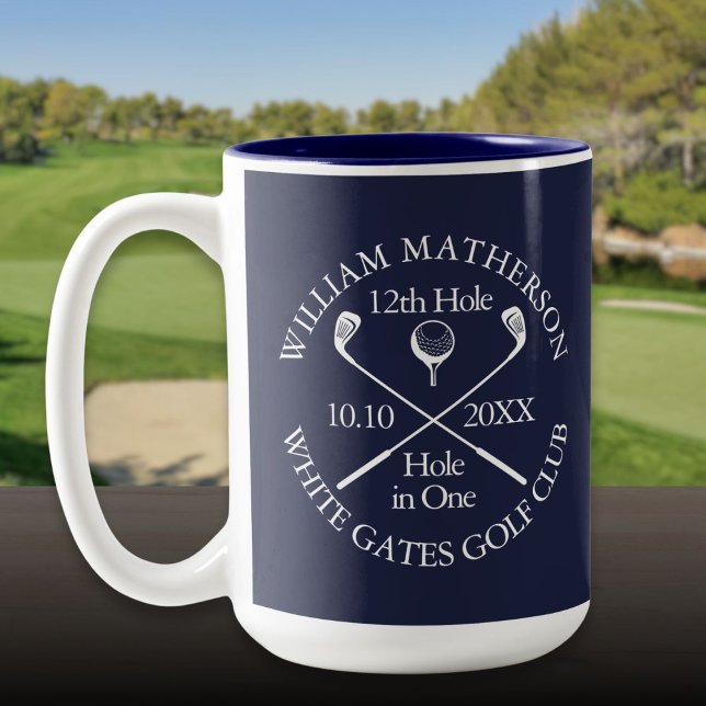 Personalised Golf Hole in One Navy Blue Two-Tone Coffee Mug (Personalized Golf Hole in One Navy Blue Two-Tone Coffee Mug)