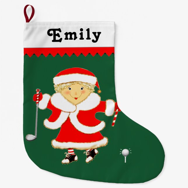 Personalised Golf Holiday Gift Large Christmas Stocking (Front)
