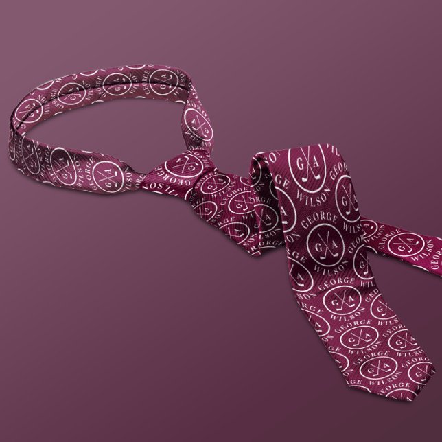 Personalised Golf Monogram Name Burgundy Golf Ball Tie (Creator Uploaded)