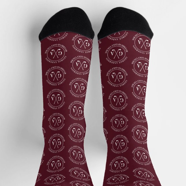 Personalised Golf Monogram Pattern Burgundy Socks (Top)