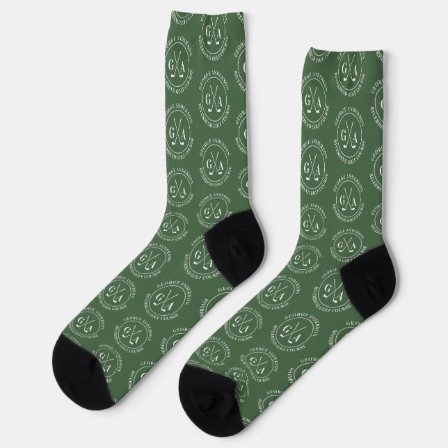 Personalised Golf Monogram Pattern green Socks (Left)