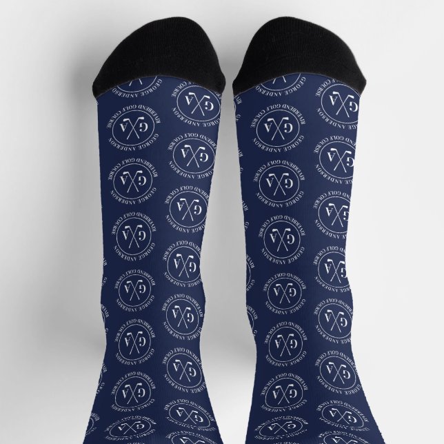 Personalised Golf Monogram Pattern Navy blue Socks (Top)