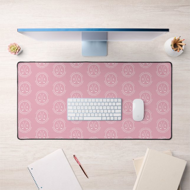 Personalised Golf Monogram Pink Custom Name Desk Mat (Office 1)