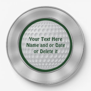 Personalised Golf Paper Plates with Silver, Green