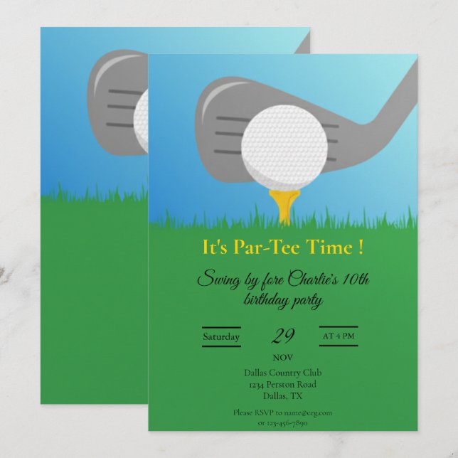 Personalised Golf Party Invitation Printable (Front/Back)