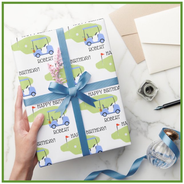 Personalised Golf Themed Name Birthday Wrapping Paper (Creator Uploaded)
