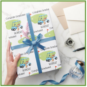 Personalised Golf Themed Name Graduation Wrapping Paper