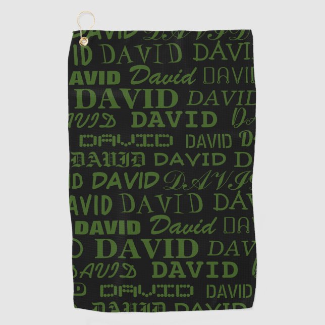 Personalised golf towel gift with cool name print (Front)