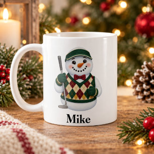 Personalised Golfer Christmas Mug Cute Snowman