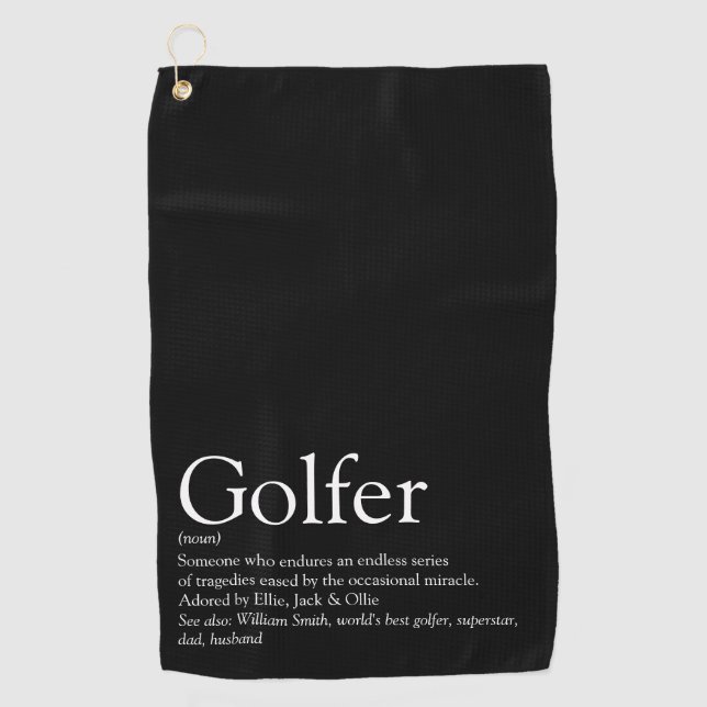 Personalised Golfer Definition Black and White Golf Towel (Front)