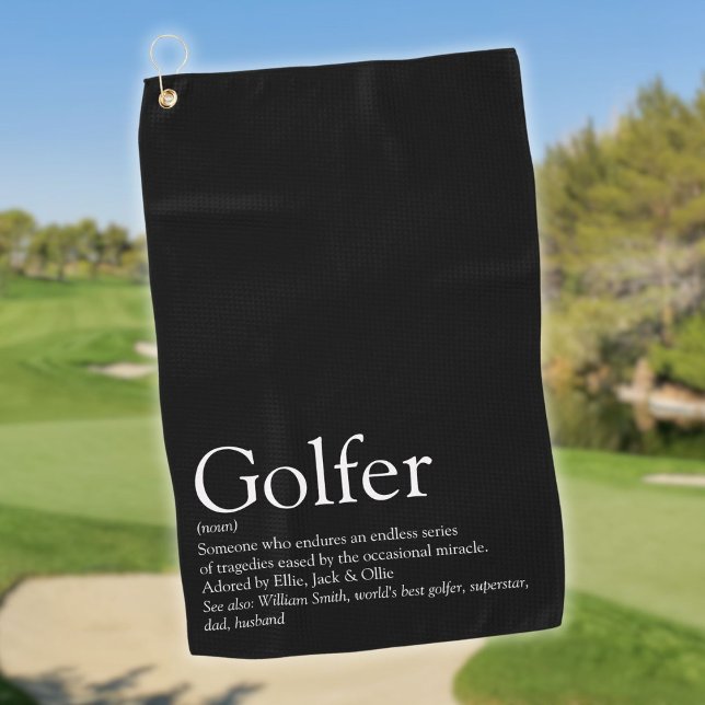 Personalised Golfer Definition Black and White Golf Towel (Personalized Golfer Definition Black and White Golf Towel)