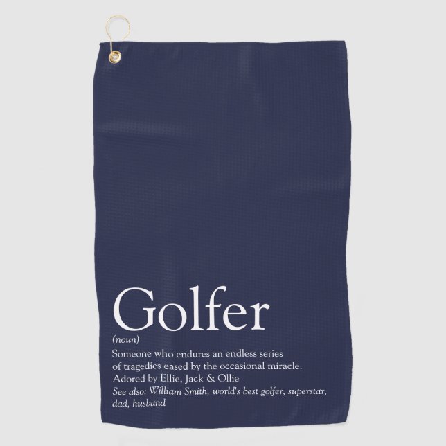 Personalised Golfer Definition Navy Blue Golf Towel (Front)