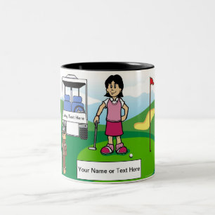 Personalised Golfer - Female Cartoon Two-Tone Coffee Mug