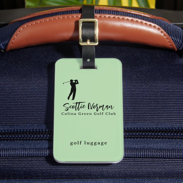 Personalised Golfer Name green golf Luggage Tag (Front Insitu 2)