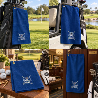 Personalised Golfer Name Monogram Navy Blue Golf Towel
