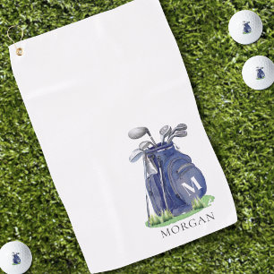 Personalised Golfer Navy Blue Monogram Golf Towel