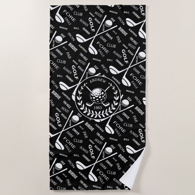 Personalised golfer stylish golf logo beach towel (Front)