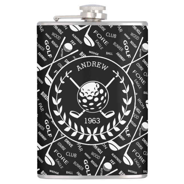 Personalised golfer stylish golf logo hip flask (Front)