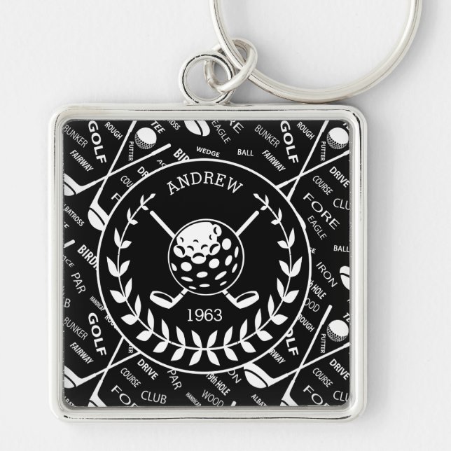 Personalised golfer stylish golf logo key ring (Front)