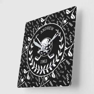 Personalised golfer stylish golf logo square wall clock