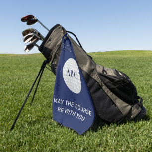Personalised golfing crossed clubs blue golf towel